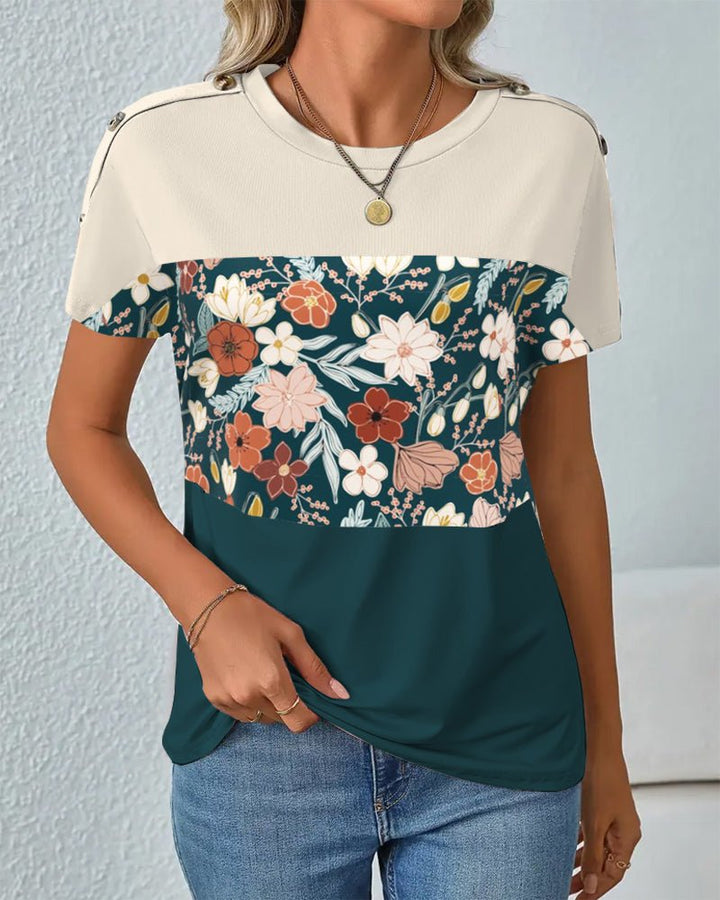 Paula | Floral Colourblock Tee